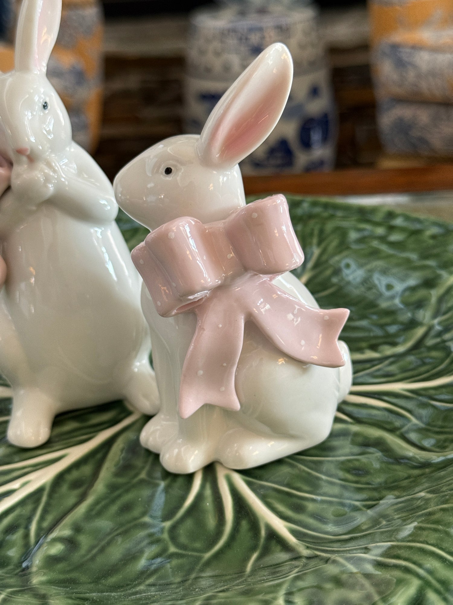 Porcelain bunny set with pink bows