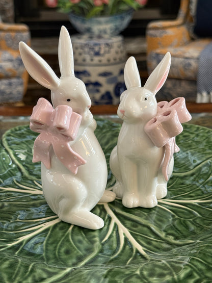 Porcelain bunny set with pink bows