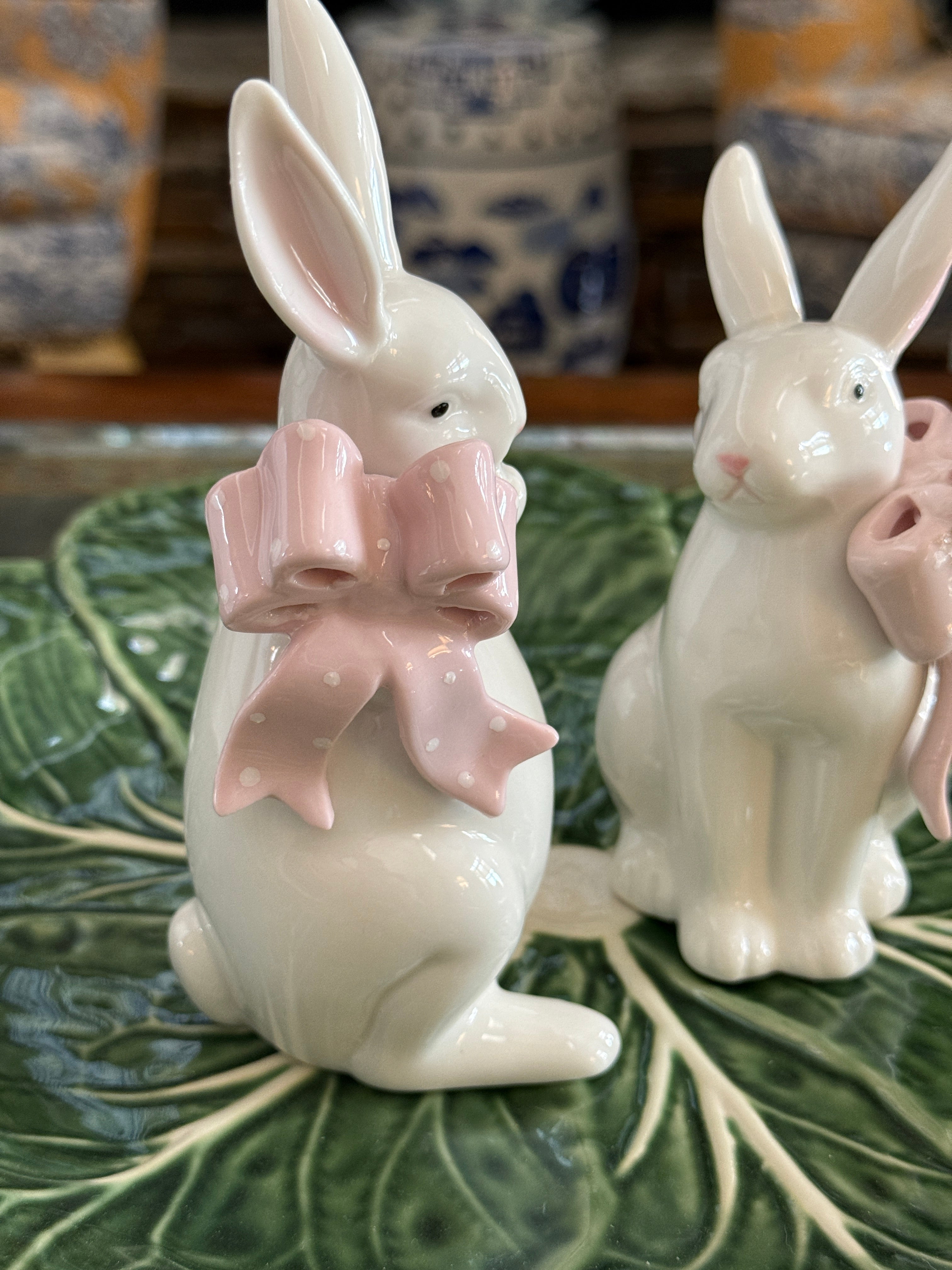 Porcelain bunny set with pink bows