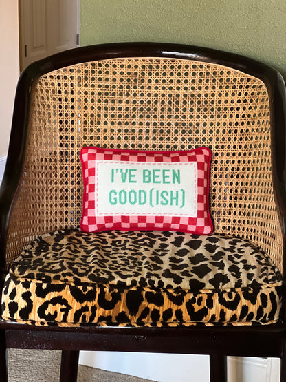 “I’ve been good(ish)” needlepoint pillow