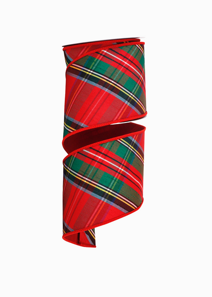 Christmas red tartan plaid ribbon backed in luxe red dupioni