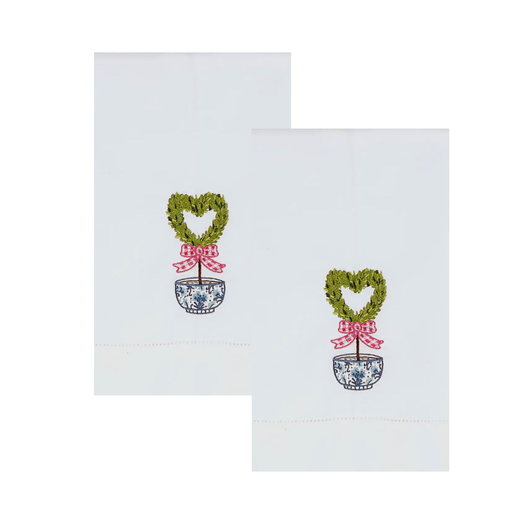 Heart topiary embroidered guest towel