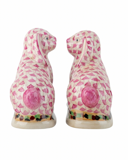 Pink fishnet Staffordshire bunny pair 8.5”