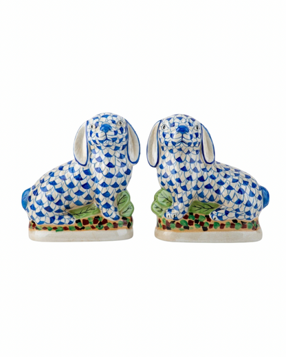 Blue fishnet Staffordshire bunny pair 8.5”