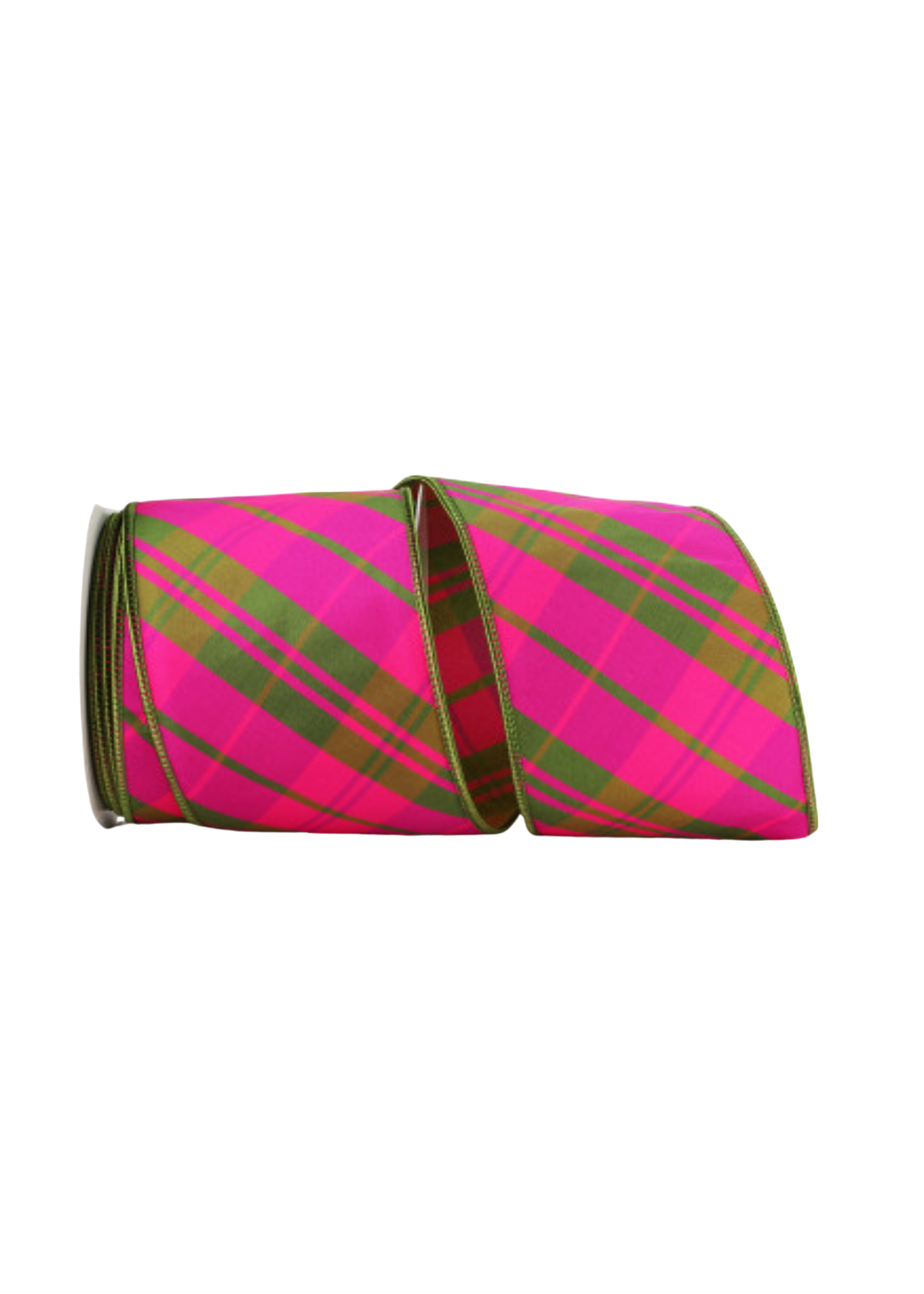 Pink and green plaid dupioni ribbon by the roll 4”x10yd