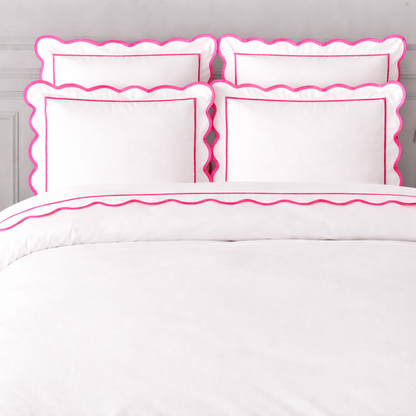 Pink and green floral trellis block print bedding collection