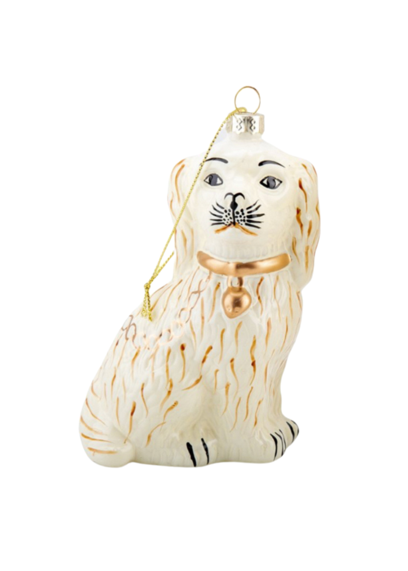 Glass Staffordshire dog ornament white and gold (single dog)