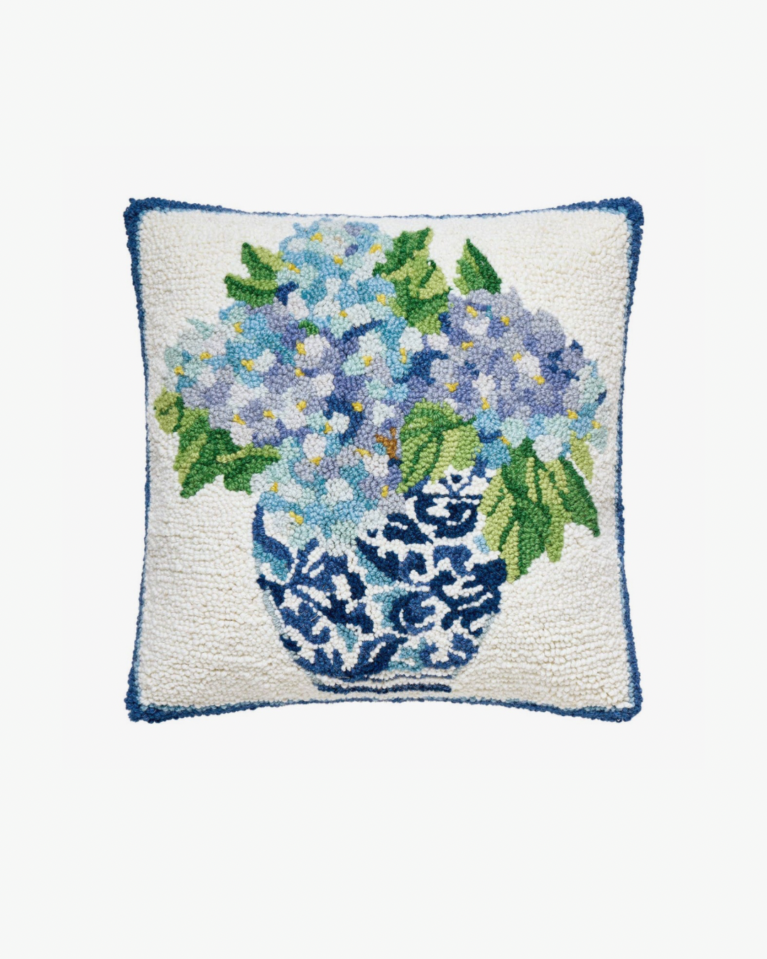 Chinoiserie hydrangeas 1 hand hooked pillow
