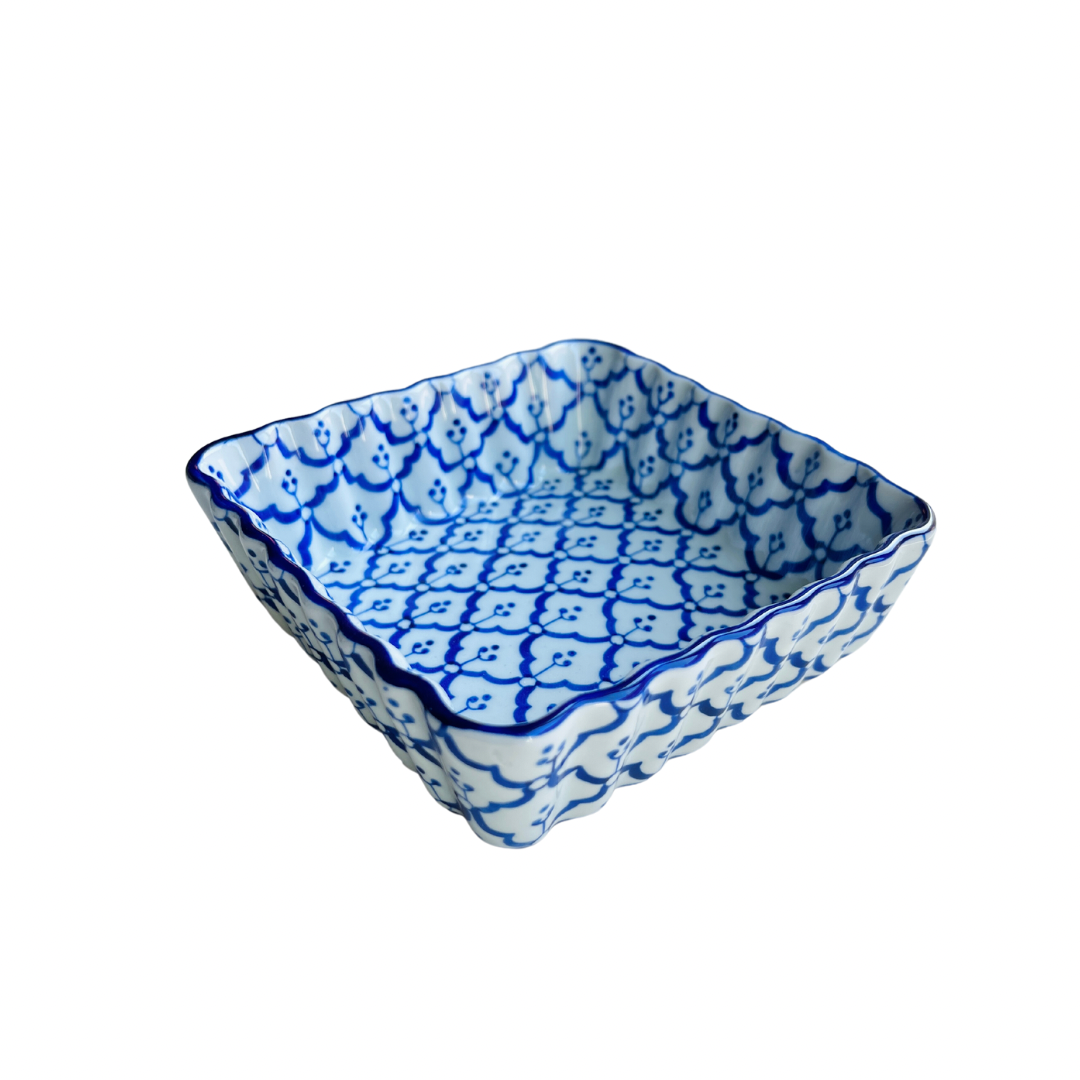 Blue and white cocktail napkin caddy, catch all tray