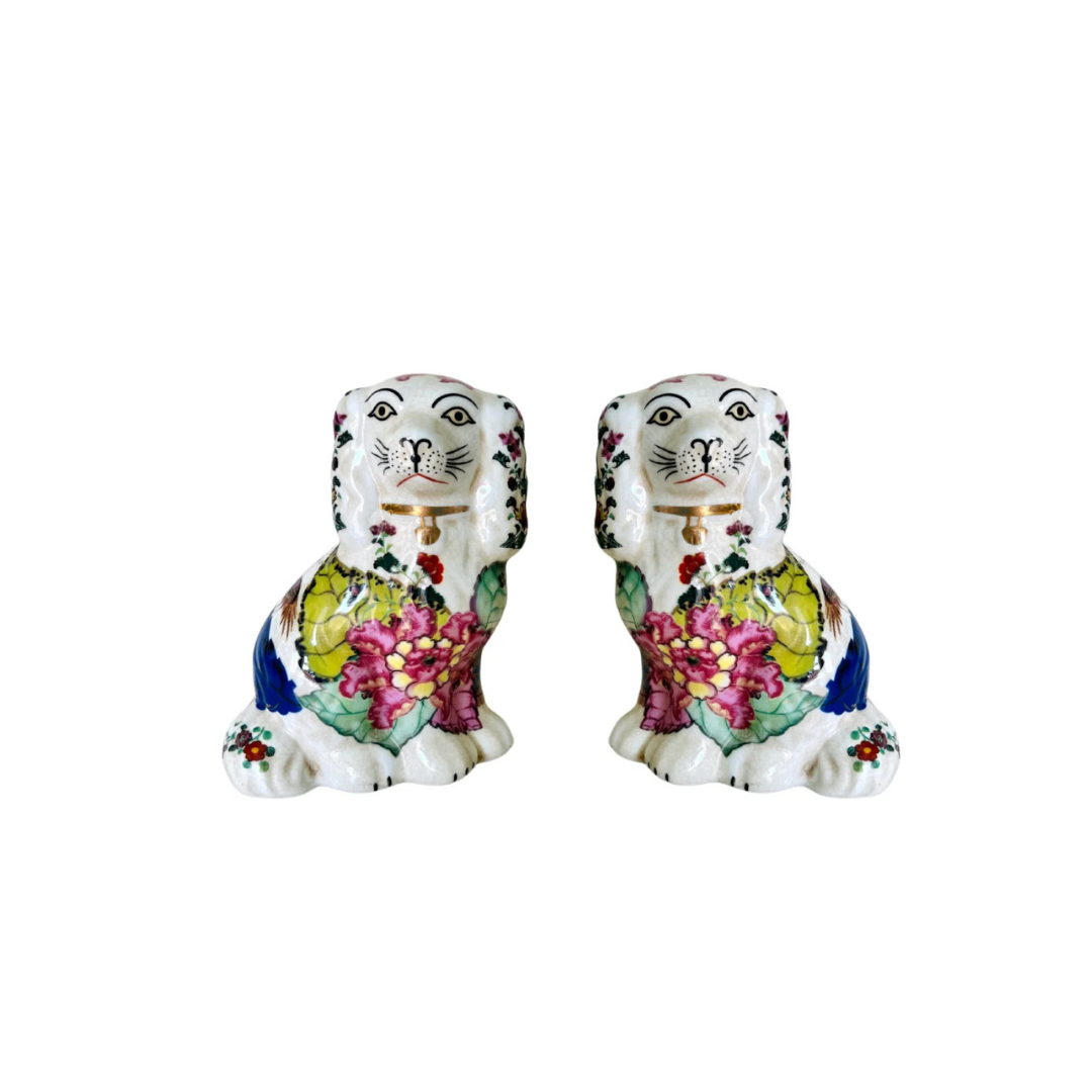 Tobacco Leaf floral Staffordshire dog pair 6”