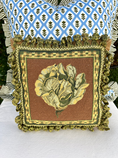 Needlepoint cabbage pillow