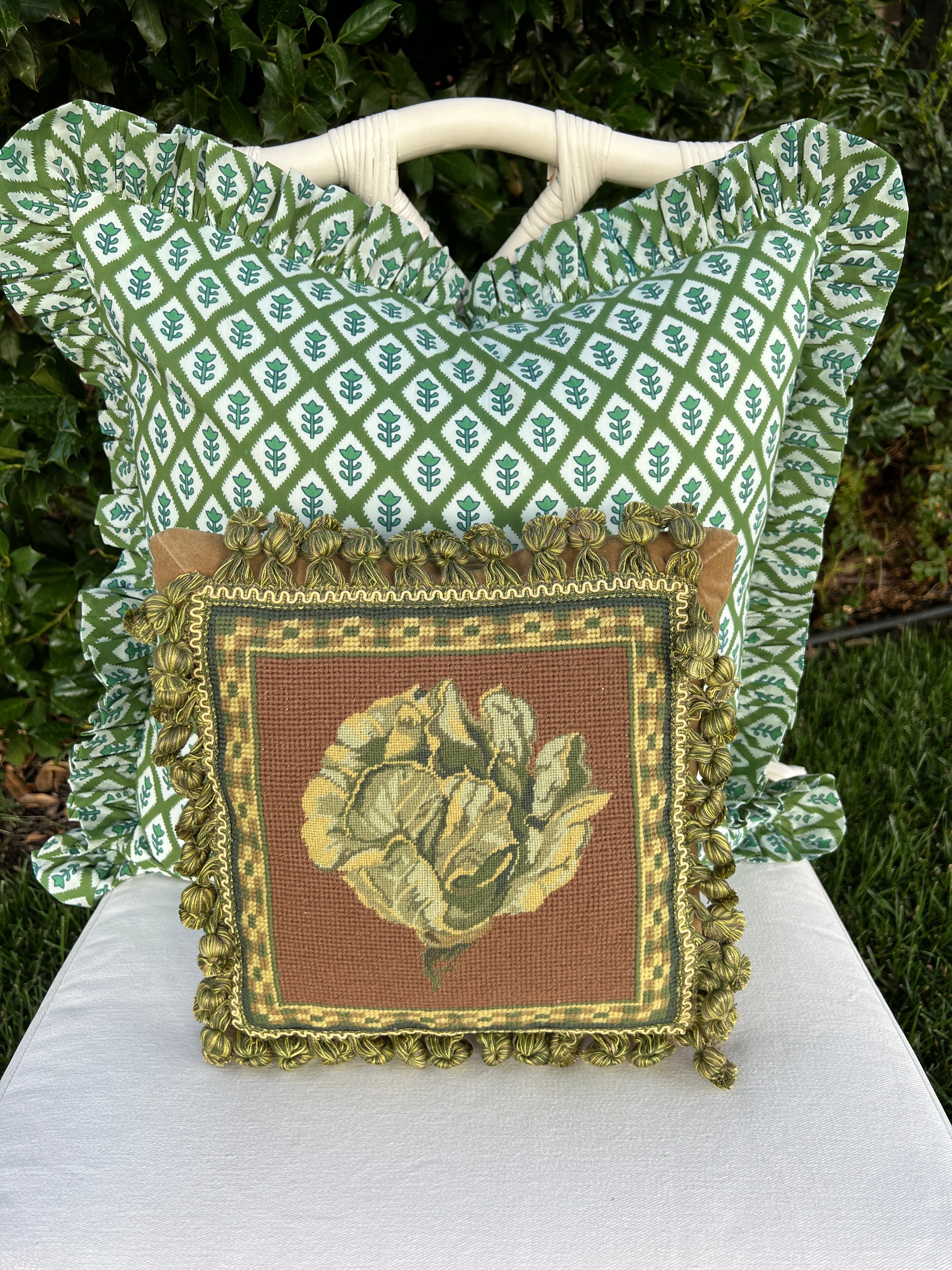 Needlepoint cabbage pillow