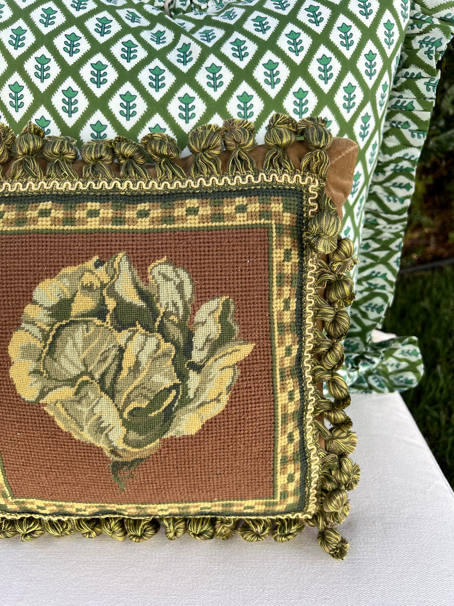 Needlepoint cabbage pillow