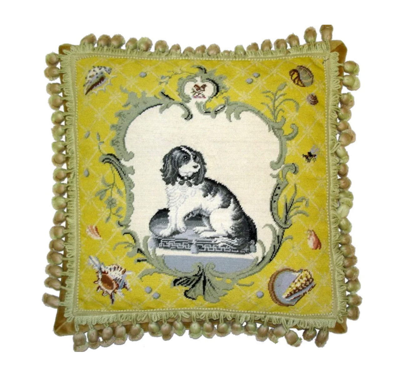 Yellow Cavalier Spaniel needlepoint throw pillow