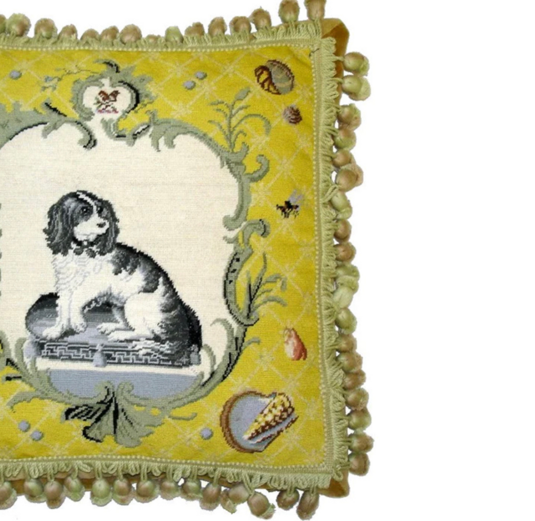 Yellow Cavalier Spaniel needlepoint throw pillow