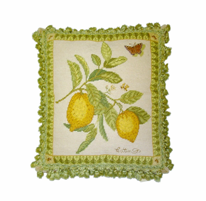 Lemon and butterfly needlepoint pillow