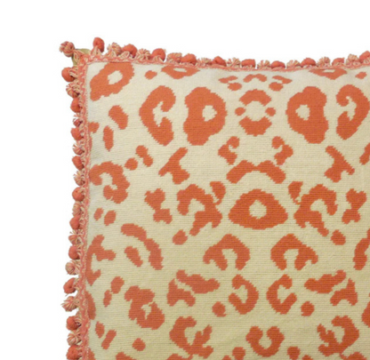 Orange animal print needlepoint throw pillow