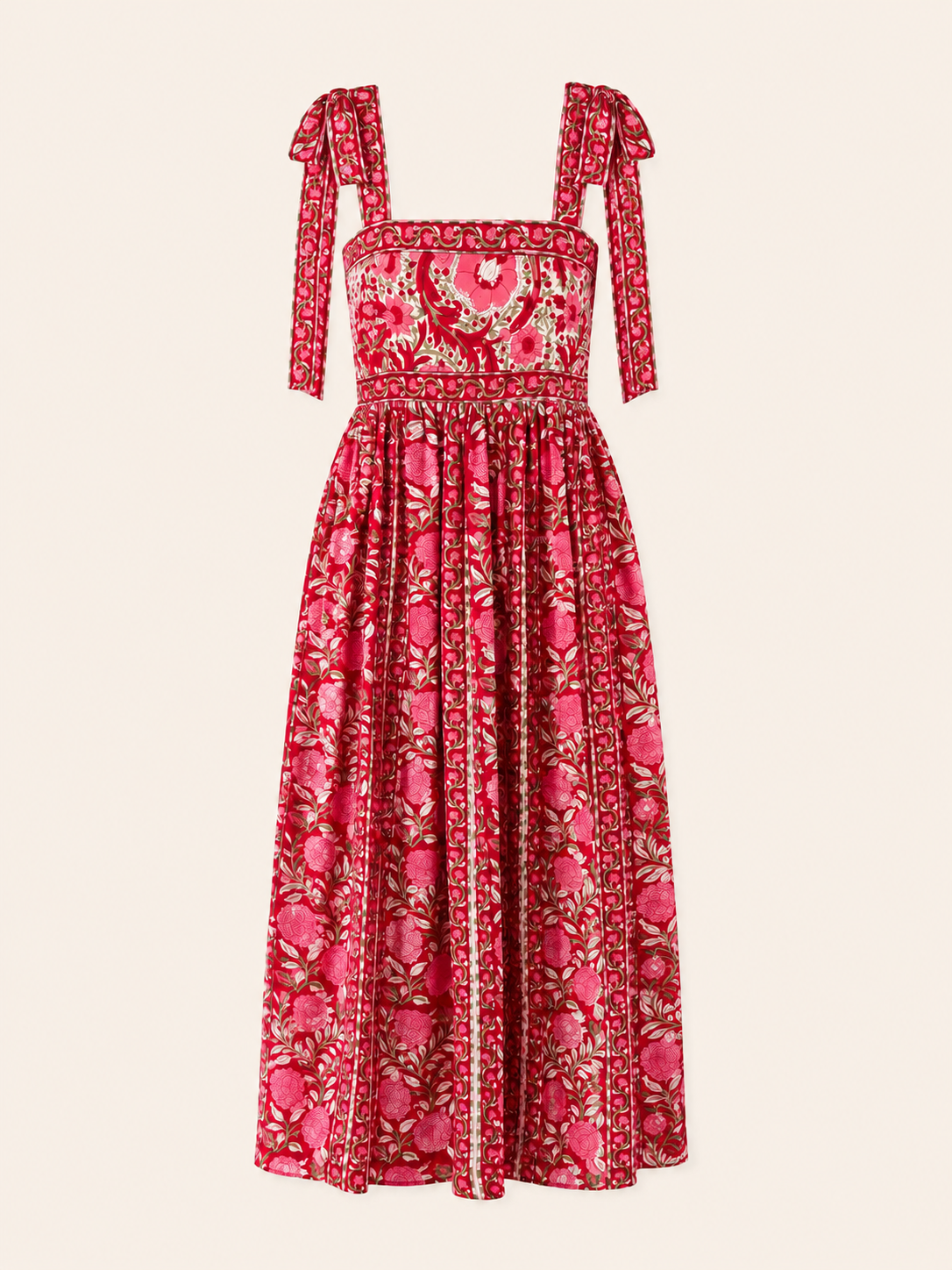 Lottie dress with tie shoulders in red and pink