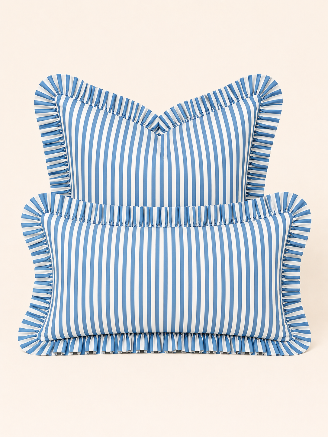 Hydrangea blue and white striped ruffle pillow cover