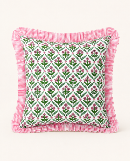 Pink and green floral trellis block print bedding collection