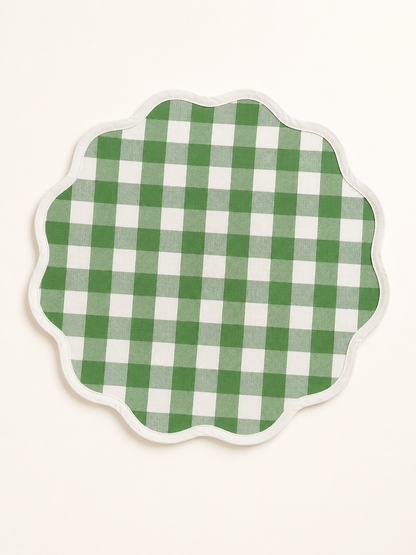 Fern green check scalloped placemat set of 4
