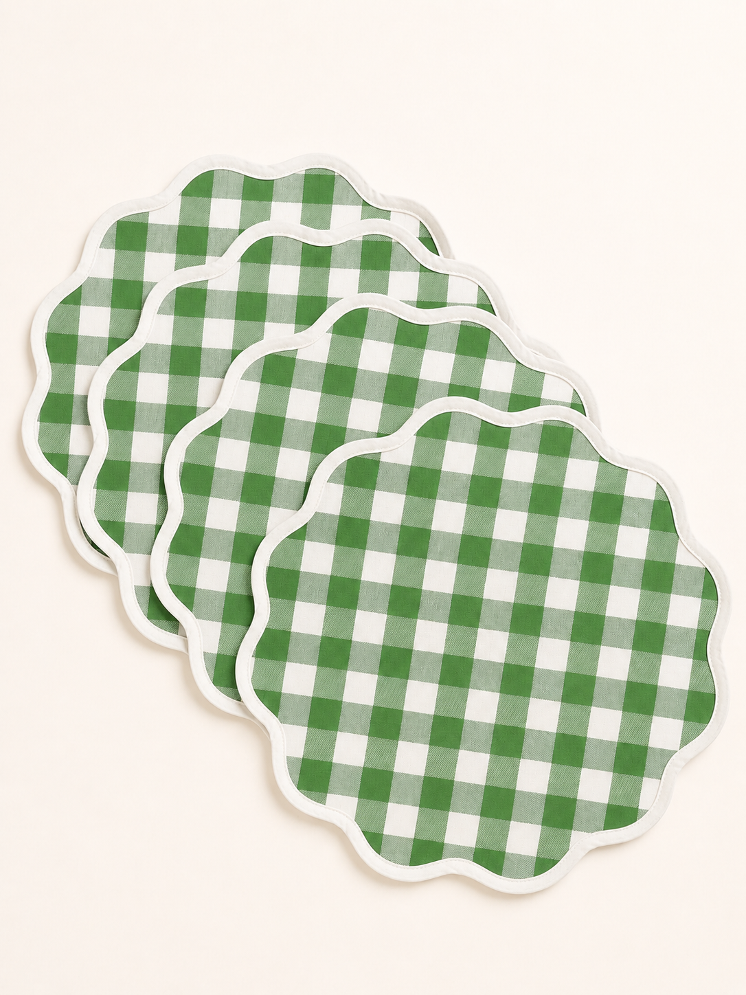 Fern green check scalloped placemat set of 4