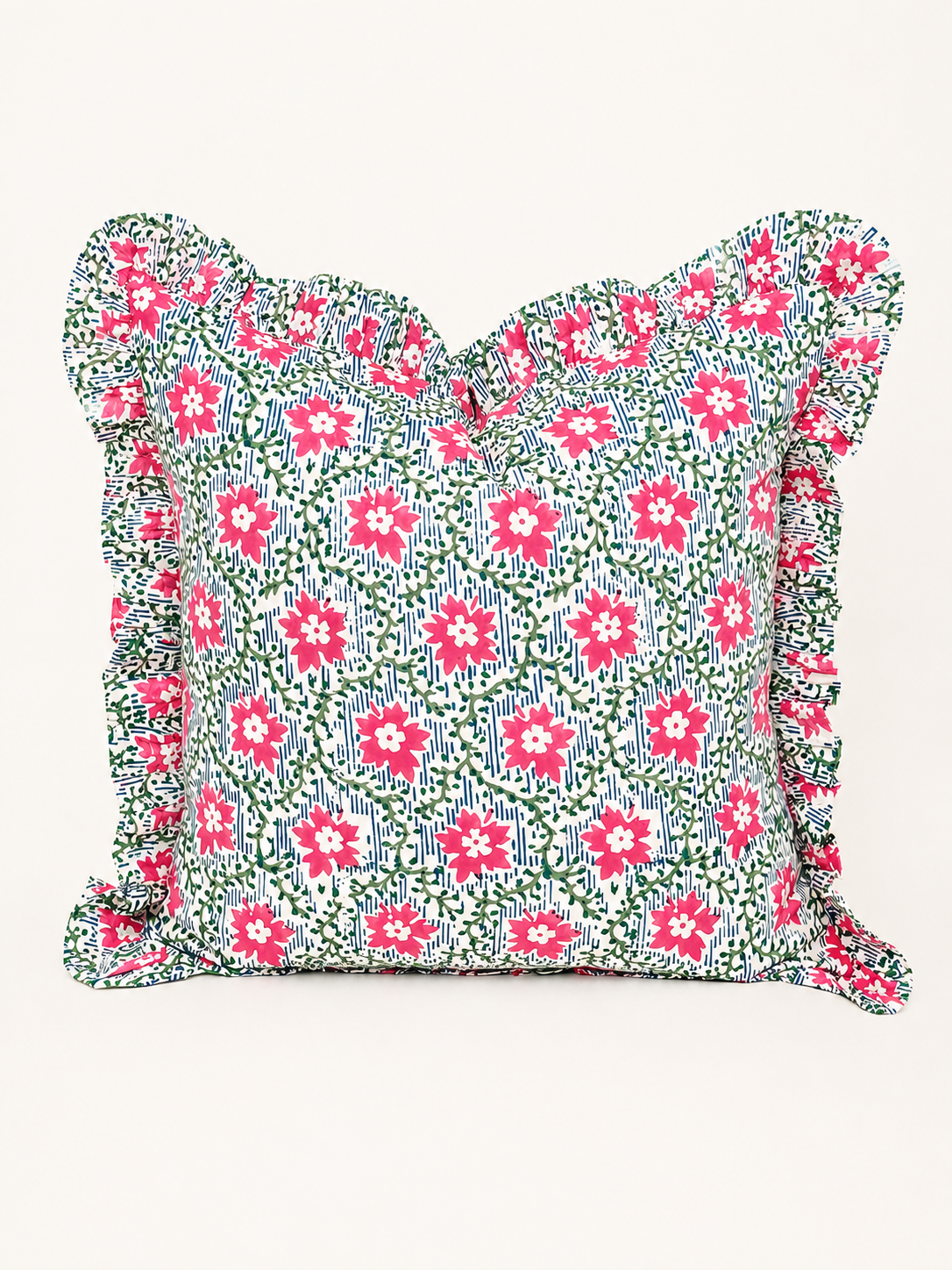 Pink blossom block print floral pillow cover