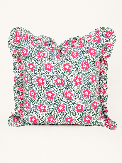 Pink blossom block print floral pillow cover