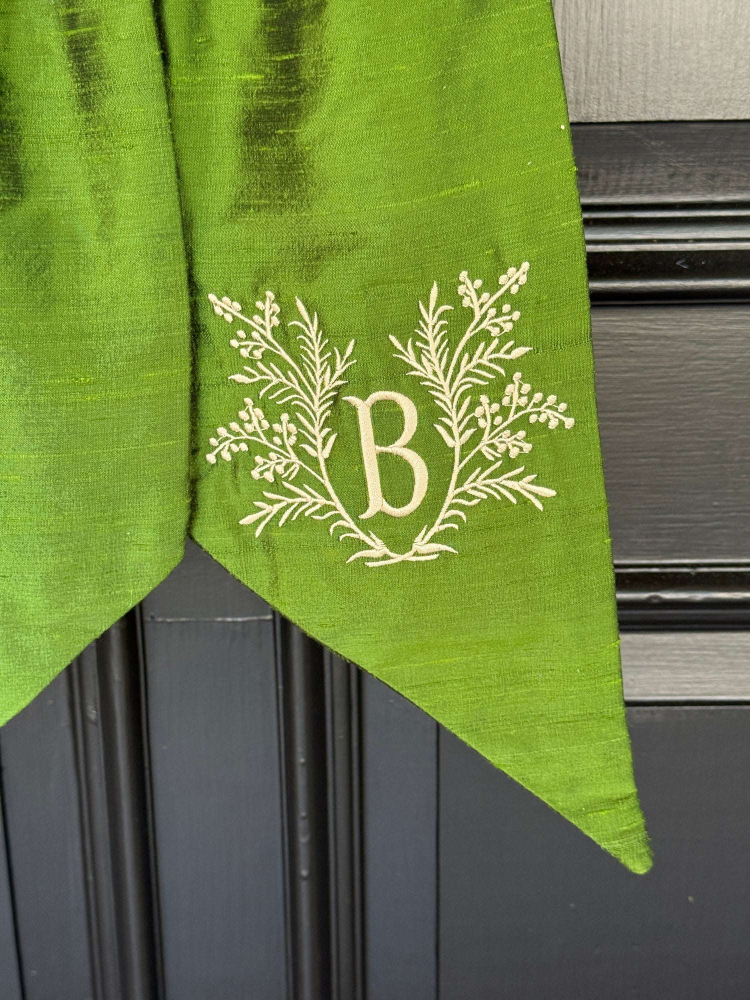 Luxe rich green 100 percent silk wreath sash
