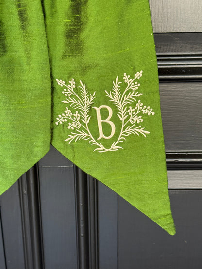 Luxe rich green 100 percent silk wreath sash