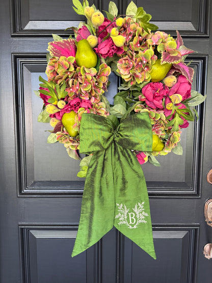 Luxe rich green 100 percent silk wreath sash