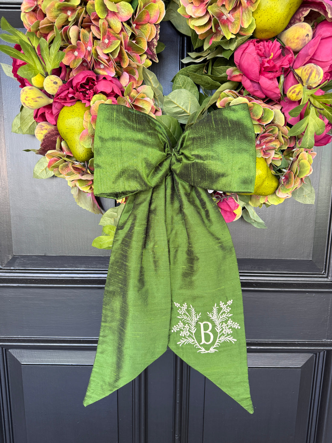 Luxe rich green 100 percent silk wreath sash