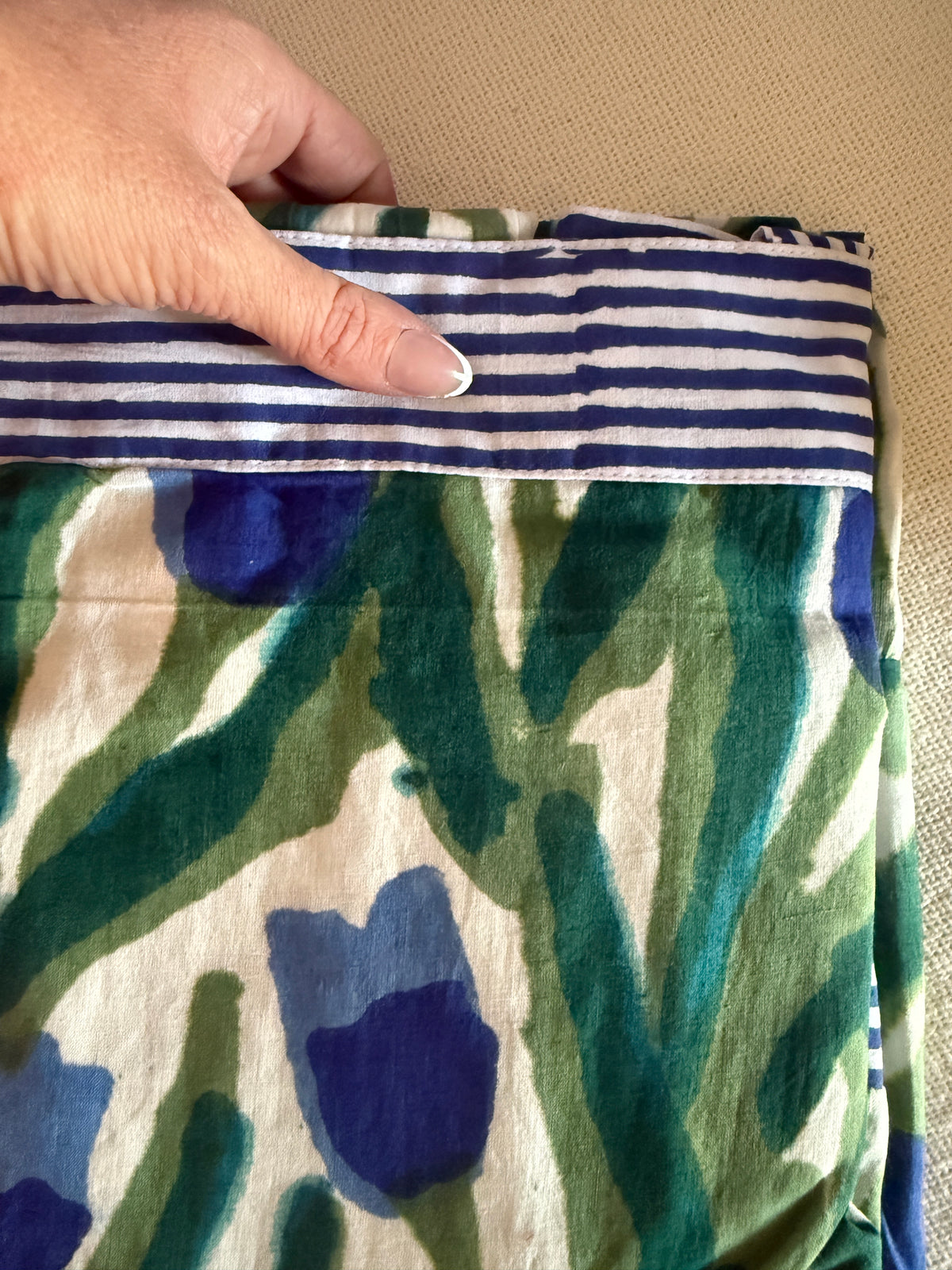 Maisie Maxi Dress in blue and green tulip block print (final sale)