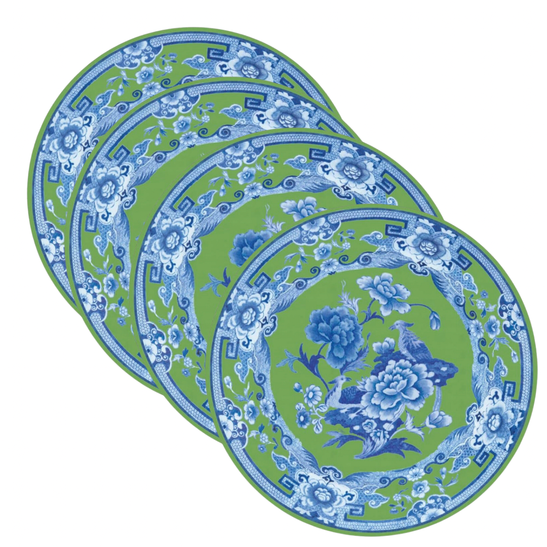 Green and blue chinoiserie hard back placemat (single)