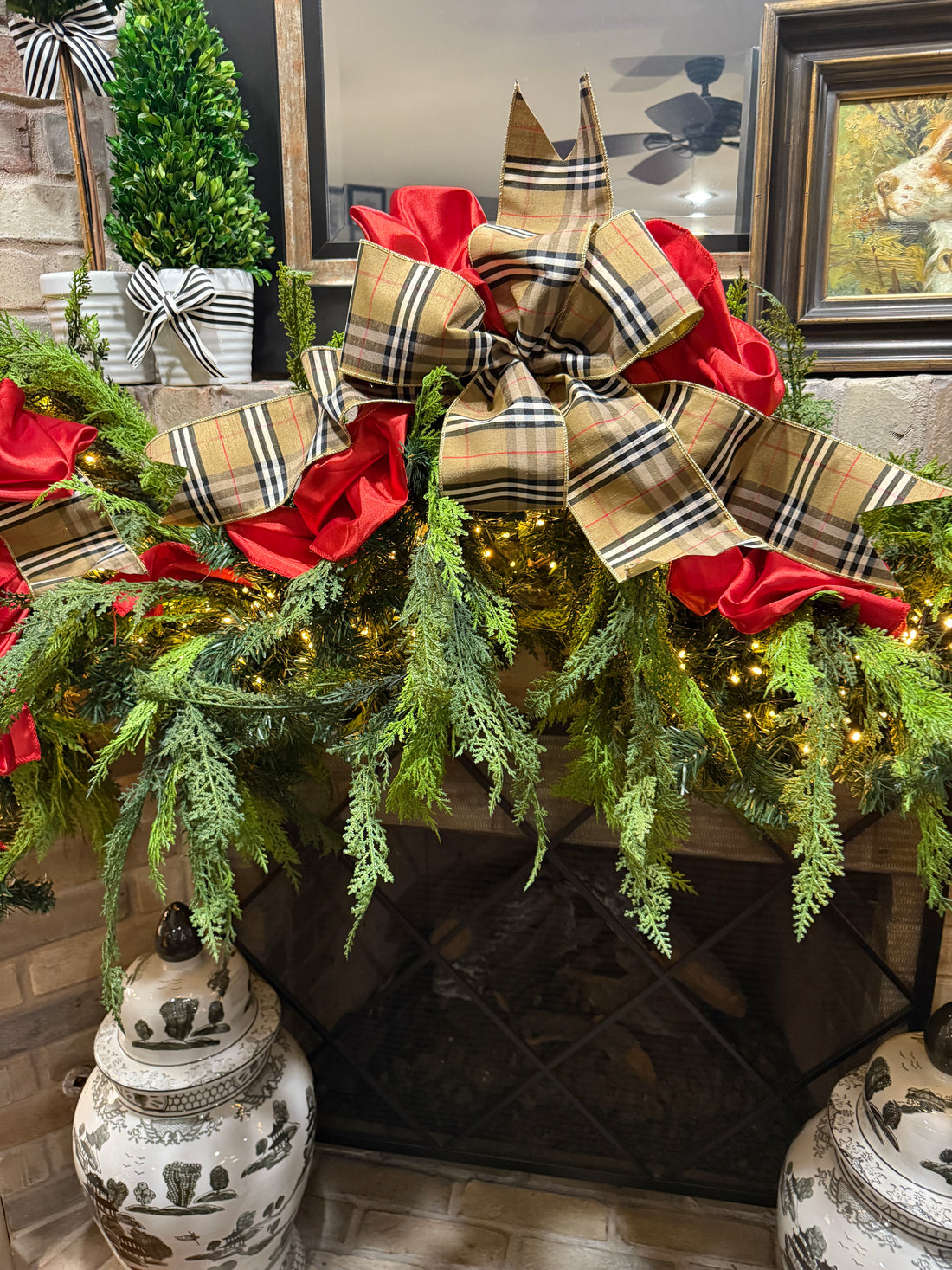 Tan and red tartan plaid ribbon