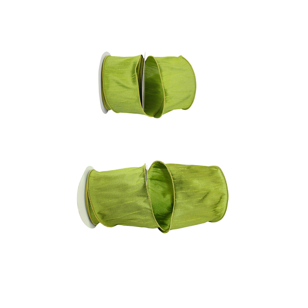 Luxury wired apple green dupioni ribbon by the roll