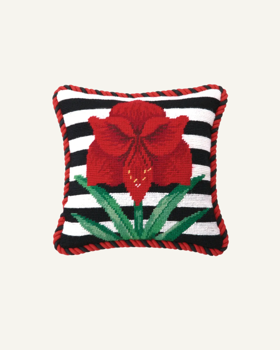 Amaryllis stripes needlepoint accent pillow