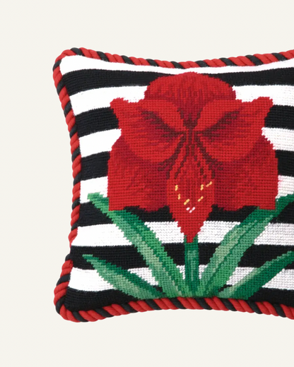 Amaryllis stripes needlepoint accent pillow