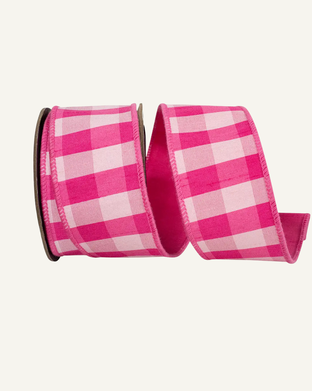 Pink and fuchsia checked dupioni deluxe ribbon by the roll, 2.5” x 10 yards
