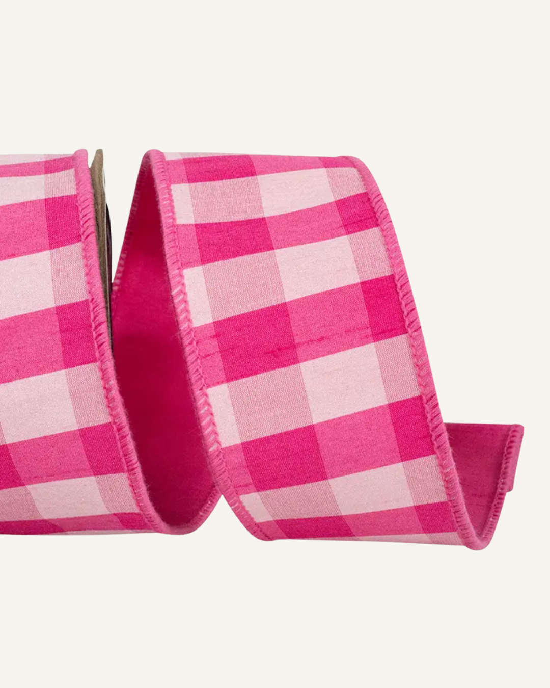 Pink and fuchsia checked dupioni deluxe ribbon by the roll, 2.5” x 10 yards