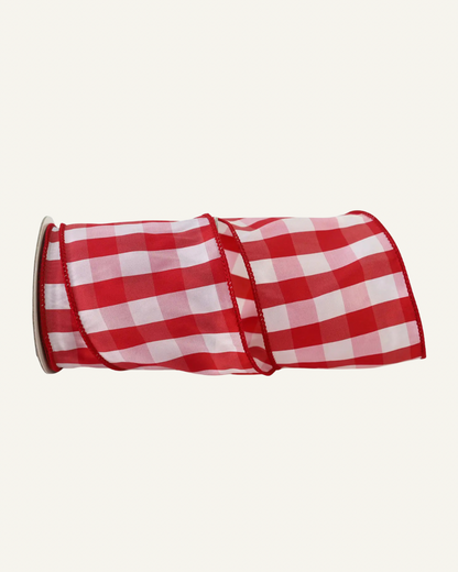 Large red gingham check ribbon 4” wide x 10 yard roll