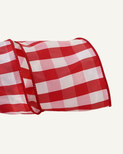 Large red gingham check ribbon 4” wide x 10 yard roll