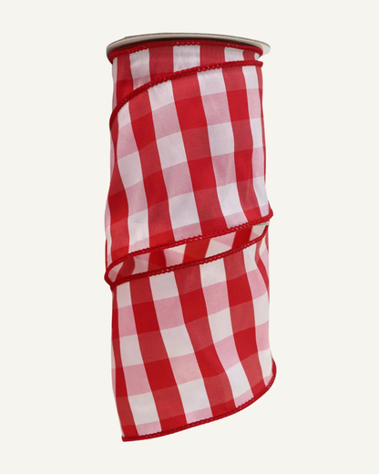Large red gingham check ribbon 4” wide x 10 yard roll