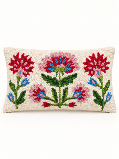 Mughal floral lumbar pillow pink and red