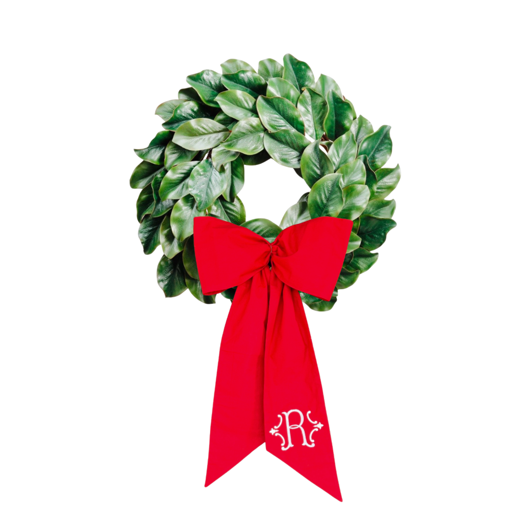 Classic red cotton wreath sash, two sizes, monogram available