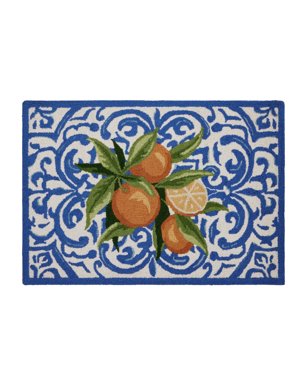Mediterranean oranges hand hooked rug
