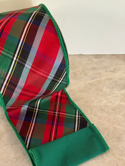 Tartan plaid wired ribbon 4”x10yds