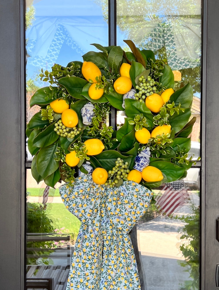 Chinoiserie lemon wreath sash
