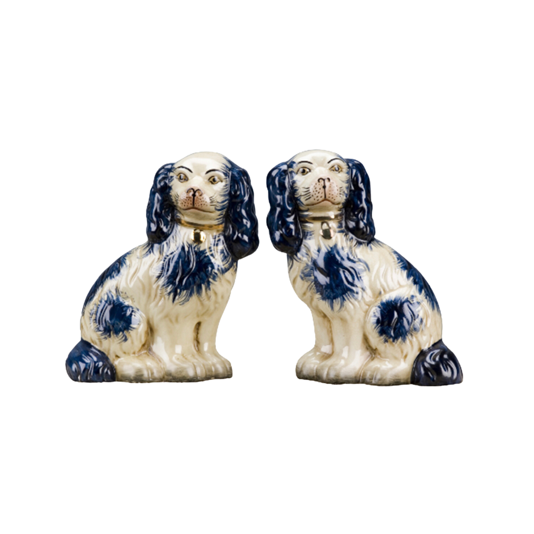 Classic large porcelain Staffordshire dog pair (9.5” tall)