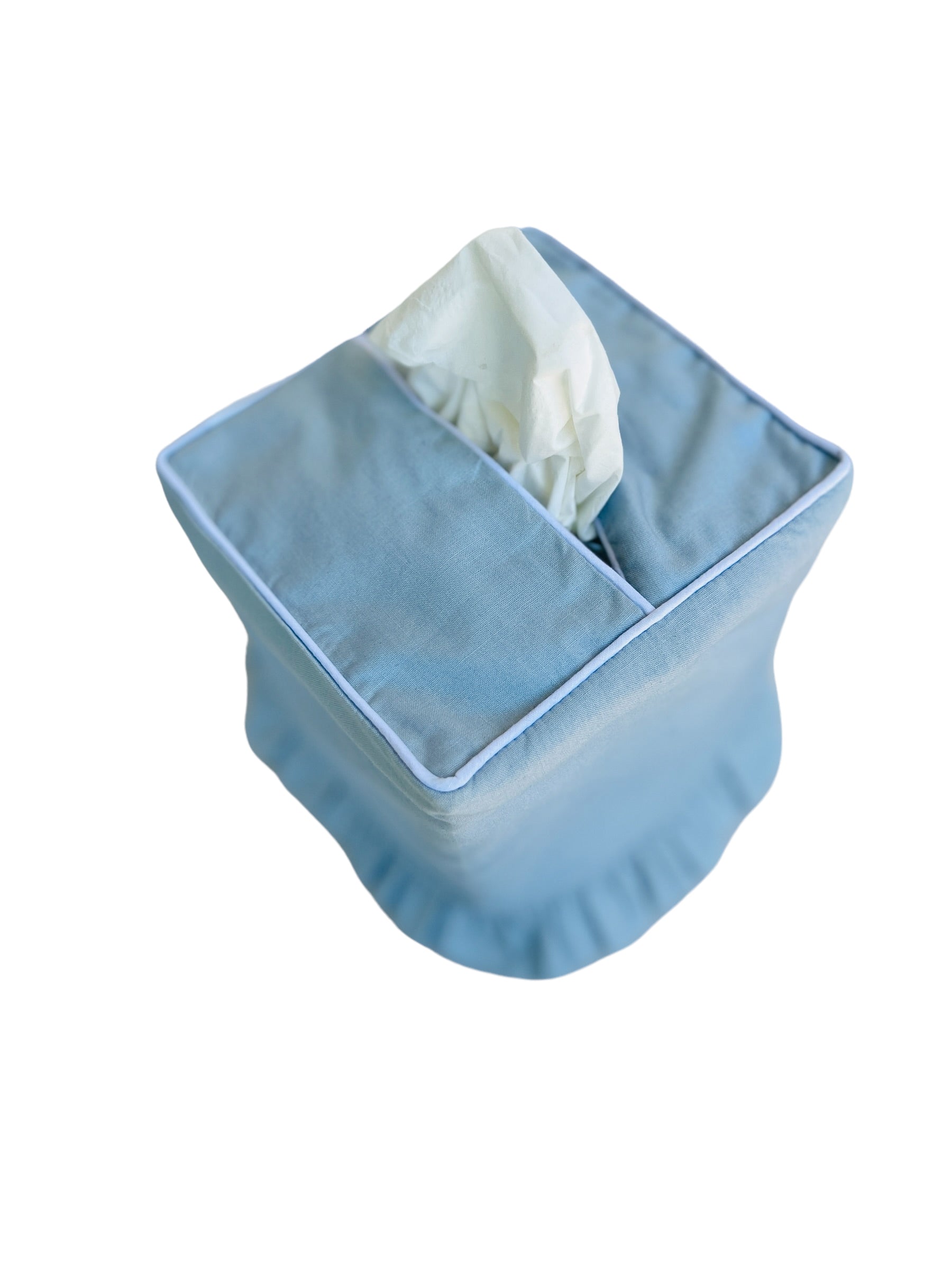 Light blue ruffle tissue cover, custom monogram available